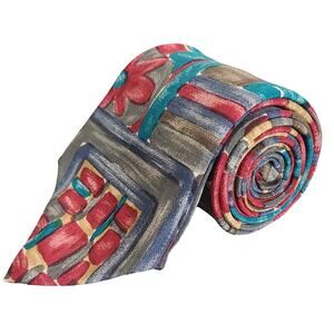 Meeting Street Multicolor Color Block Floral 100% Silk Tie
